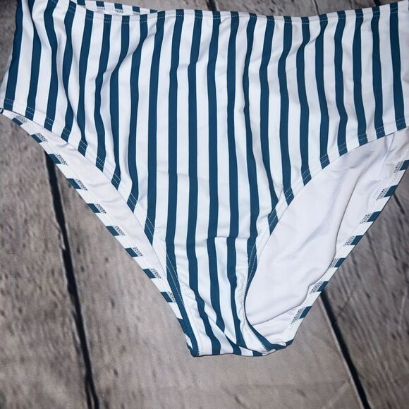 Unbranded Other - Women's Teal White Striped Bikini Swim Bottom High Waist Med Coverage XL New